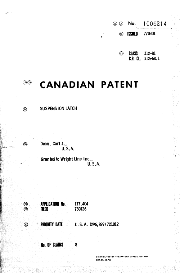 Canadian Patent Document 1006214. Cover Page 19940530. Image 1 of 1