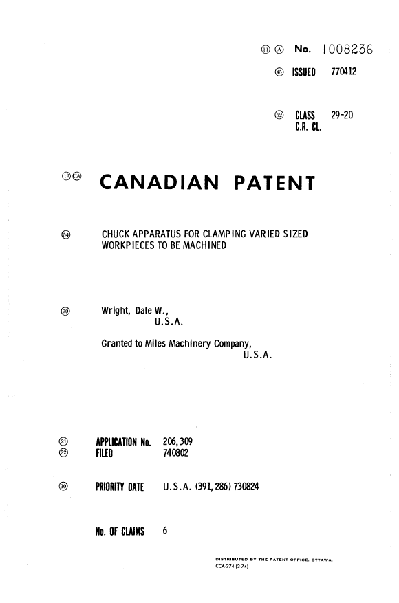 Document de brevet canadien 1008236. Page couverture 19940530. Image 1 de 1