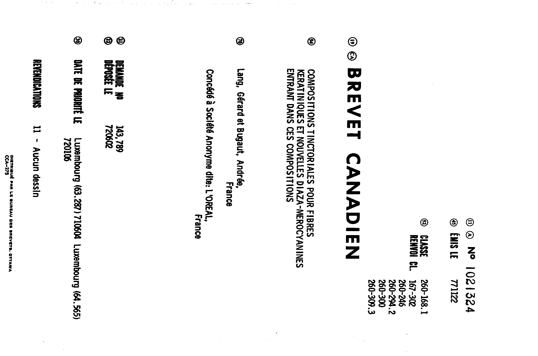 Canadian Patent Document 1021324. Cover Page 19940614. Image 1 of 1