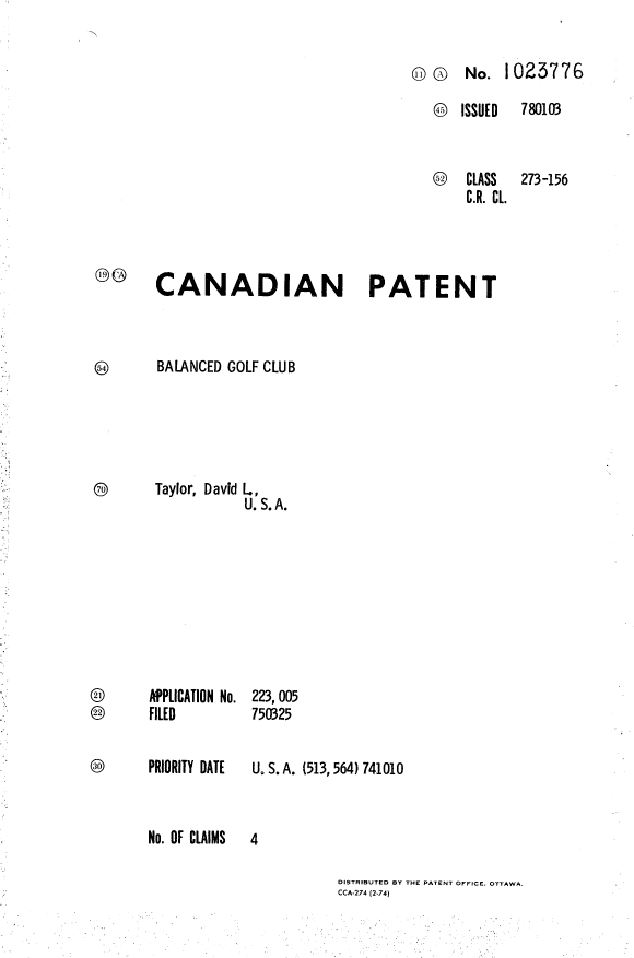Document de brevet canadien 1023776. Page couverture 19940504. Image 1 de 1