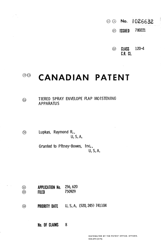 Canadian Patent Document 1026632. Cover Page 19940510. Image 1 of 1
