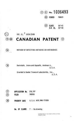 Canadian Patent Document 1036493. Cover Page 19931216. Image 1 of 1