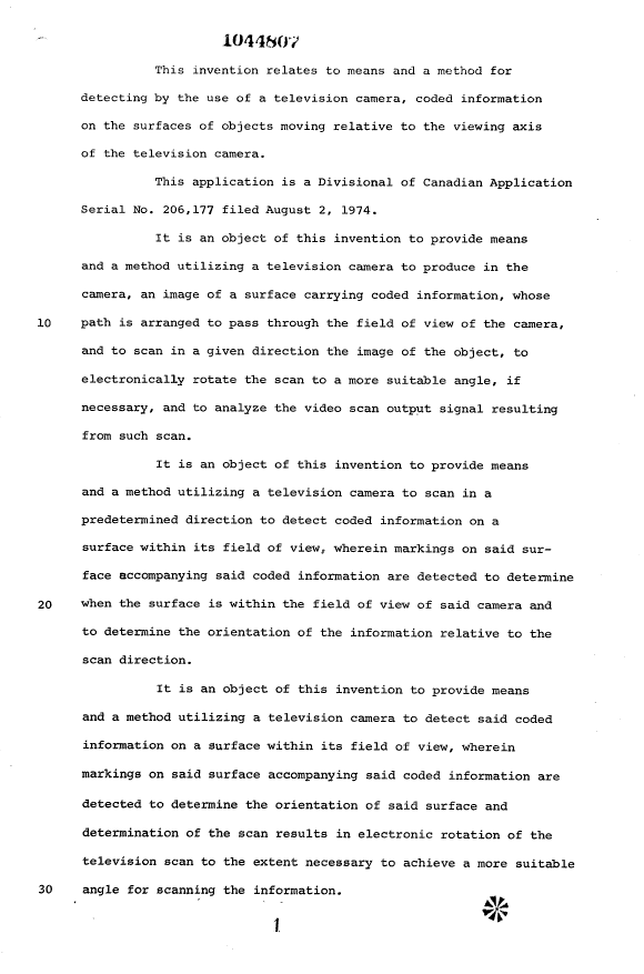 Canadian Patent Document 1044807. Description 19940524. Image 1 of 38