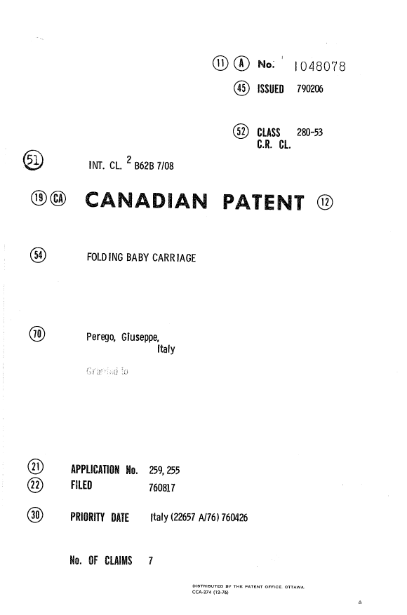 Canadian Patent Document 1048078. Cover Page 19940511. Image 1 of 1