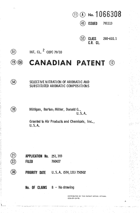 Document de brevet canadien 1066308. Page couverture 19940430. Image 1 de 1