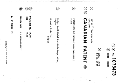 Canadian Patent Document 1073473. Cover Page 19940328. Image 1 of 1