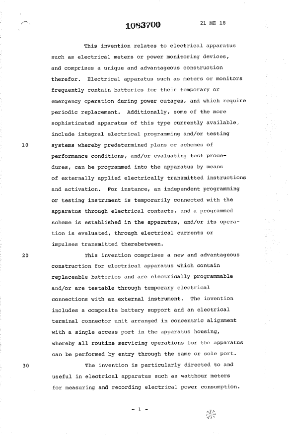 Canadian Patent Document 1083700. Description 19931207. Image 1 of 7
