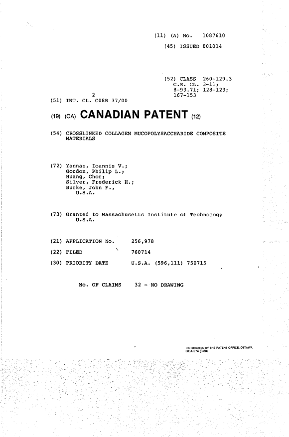 Canadian Patent Document 1087610. Cover Page 19931211. Image 1 of 1