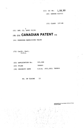 Canadian Patent Document 1105355. Cover Page 19940316. Image 1 of 1