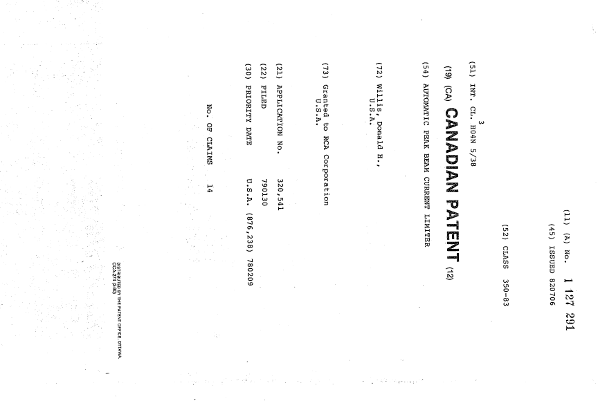 Canadian Patent Document 1127291. Cover Page 19940217. Image 1 of 1