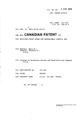 Canadian Patent Document 1133859. Cover Page 19940223. Image 1 of 1