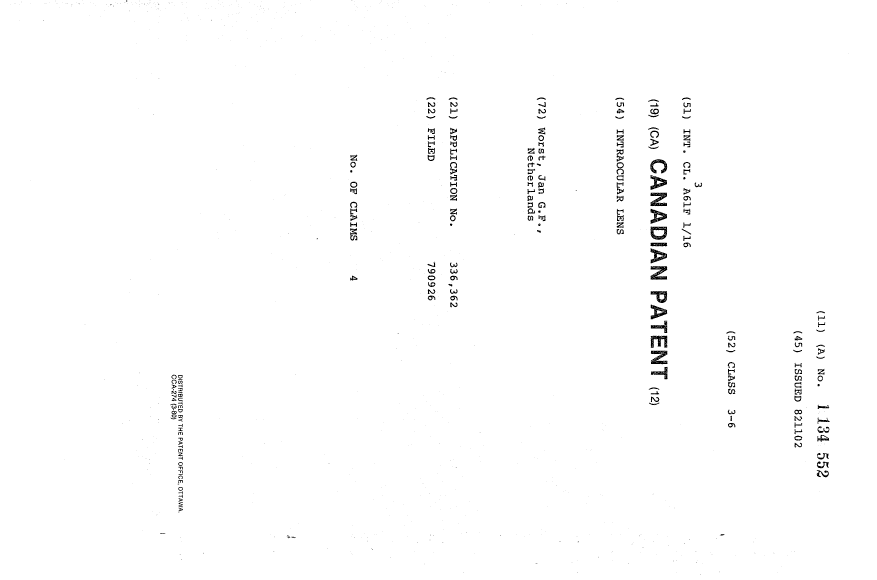 Canadian Patent Document 1134552. Cover Page 19931223. Image 1 of 1