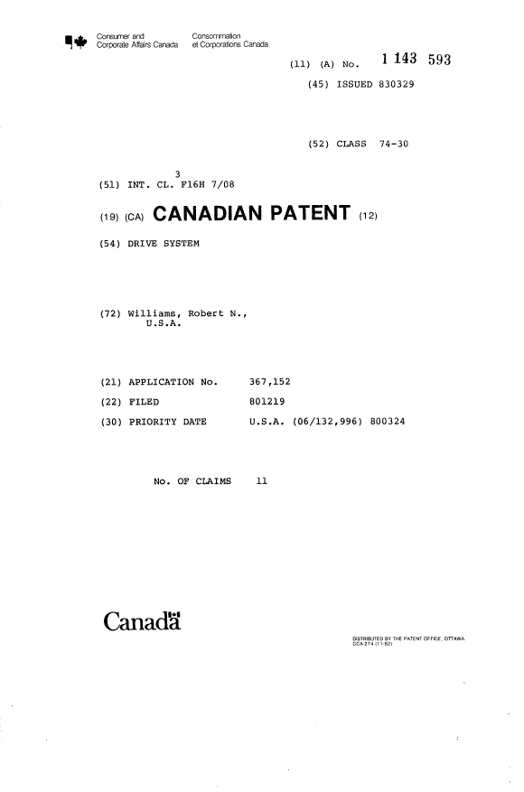 Document de brevet canadien 1143593. Page couverture 19940106. Image 1 de 1