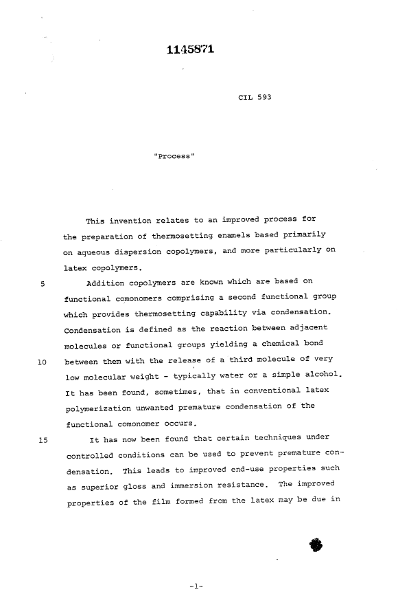 Document de brevet canadien 1145871. Description 19940105. Image 1 de 32