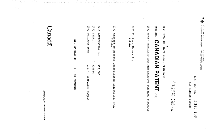 Canadian Patent Document 1146706. Cover Page 19940111. Image 1 of 1