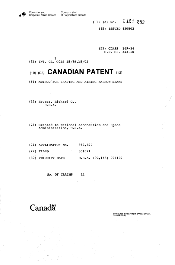Document de brevet canadien 1151283. Page couverture 19940114. Image 1 de 1