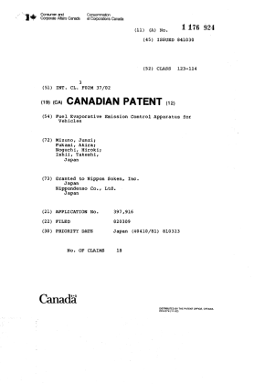 Canadian Patent Document 1176924. Cover Page 19931216. Image 1 of 1
