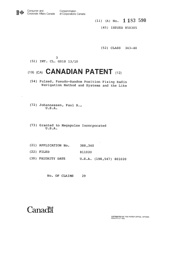 Document de brevet canadien 1183590. Page couverture 19930608. Image 1 de 1