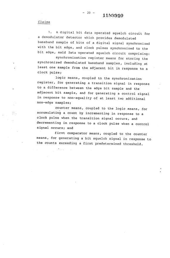Document de brevet canadien 1189910. Revendications 19930614. Image 1 de 4