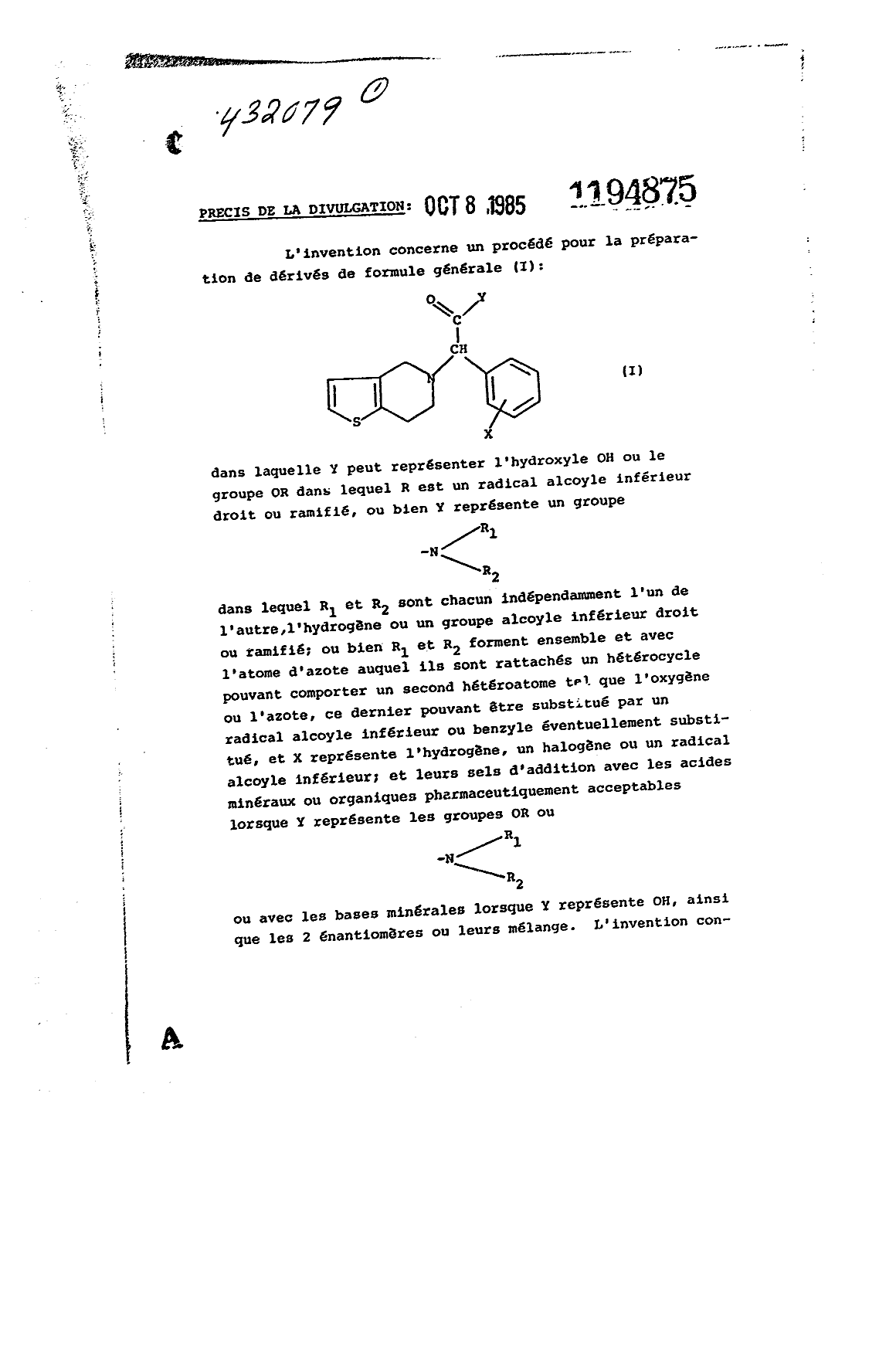 Canadian Patent Document 1194875. Abstract 19921218. Image 1 of 2