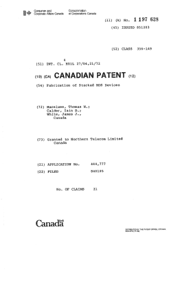 Canadian Patent Document 1197628. Cover Page 19921222. Image 1 of 1