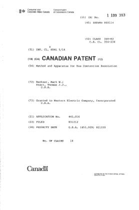 Canadian Patent Document 1199383. Cover Page 19930623. Image 1 of 1