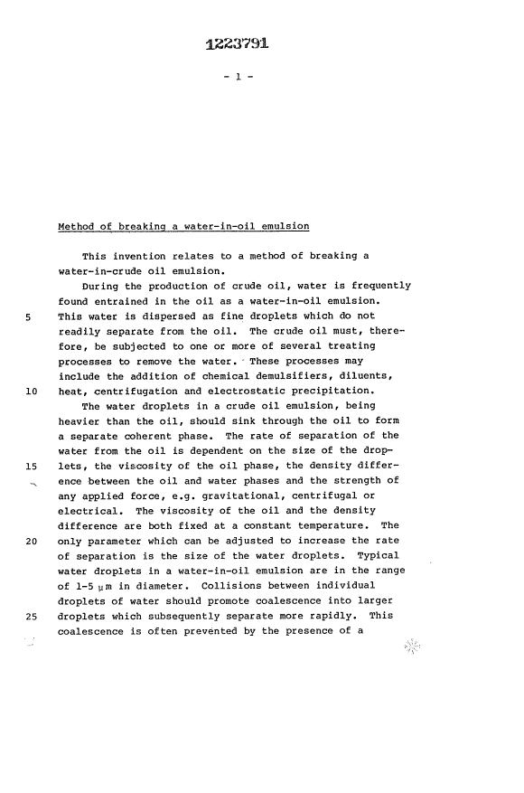 Canadian Patent Document 1223791. Description 19921204. Image 1 of 8