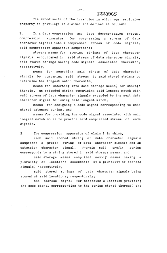 Document de brevet canadien 1223965. Revendications 19921230. Image 1 de 16