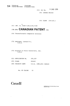 Canadian Patent Document 1243256. Cover Page 19931001. Image 1 of 1