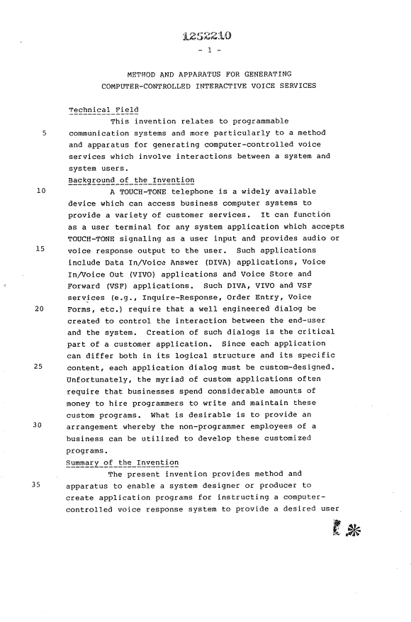 Canadian Patent Document 1252210. Description 19921202. Image 1 of 36