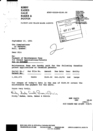 Document de brevet canadien 1262273. Taxes 19901223. Image 1 de 1
