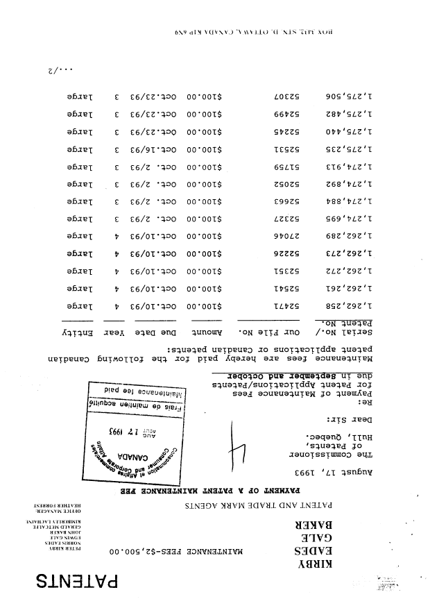 Canadian Patent Document 1262273. Fees 19921217. Image 1 of 1