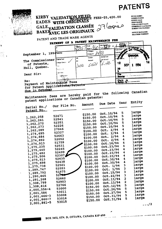 Document de brevet canadien 1262273. Taxes 19931201. Image 1 de 1