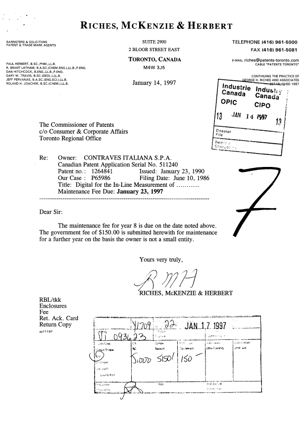 Canadian Patent Document 1264840. Fees 19970114. Image 1 of 1