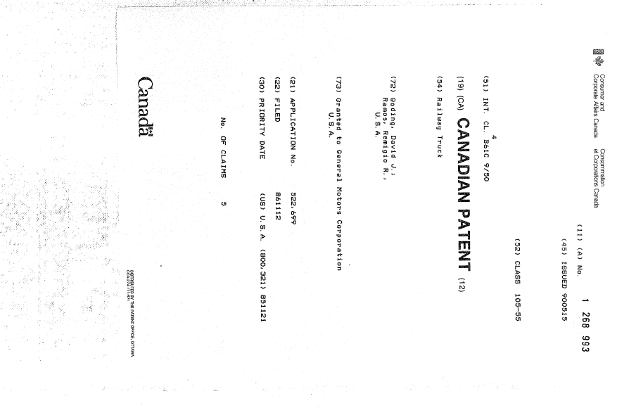 Canadian Patent Document 1268993. Cover Page 19930921. Image 1 of 1