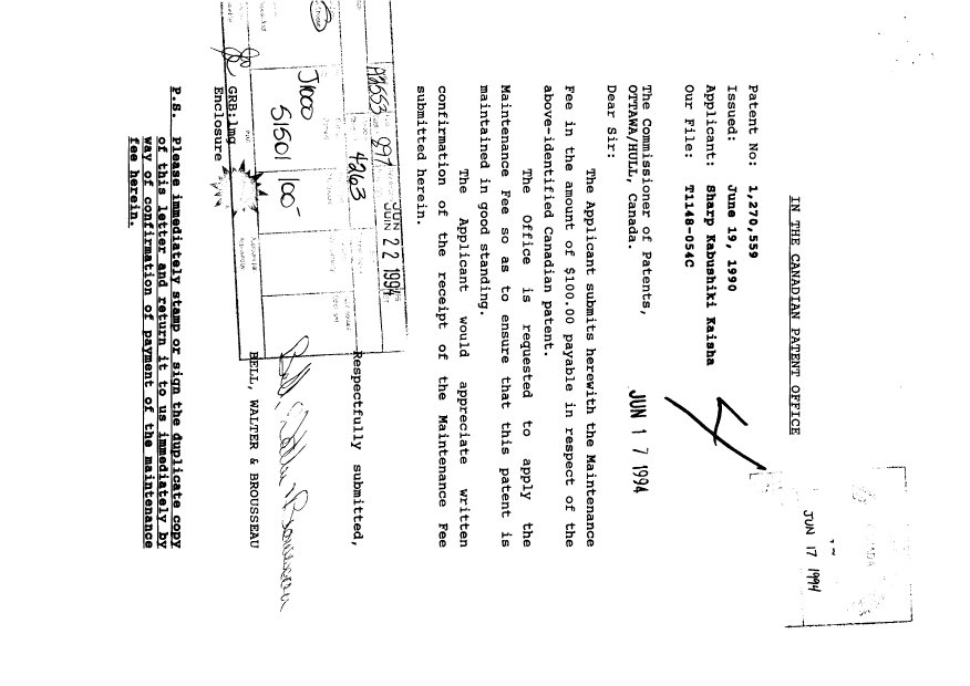 Canadian Patent Document 1270559. Fees 19940617. Image 1 of 1
