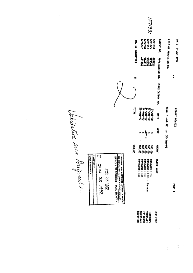 Document de brevet canadien 1271931. Taxes 19920623. Image 1 de 1