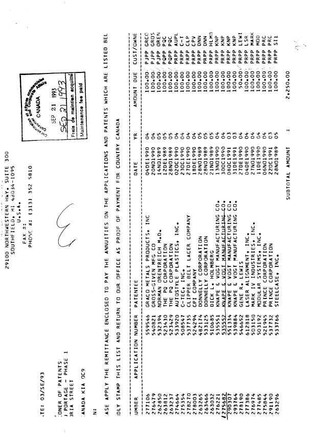 Document de brevet canadien 1275682. Taxes 19930921. Image 1 de 1