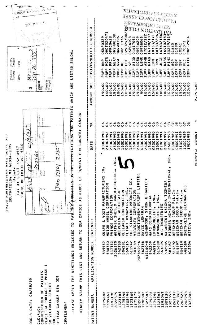 Document de brevet canadien 1275682. Taxes 19950920. Image 1 de 1