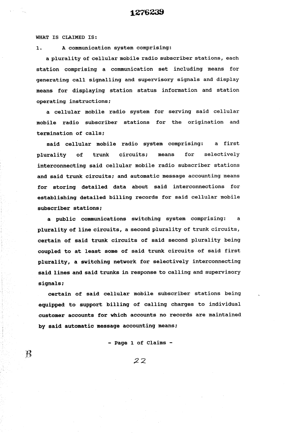 Document de brevet canadien 1276239. Revendications 19931013. Image 1 de 13