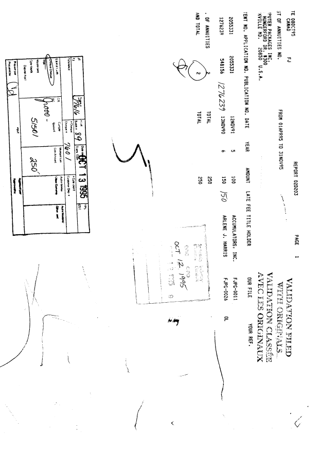 Document de brevet canadien 1276239. Taxes 19951012. Image 1 de 1