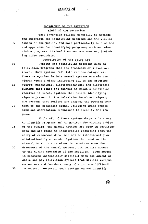Canadian Patent Document 1279124. Description 19921215. Image 1 of 24