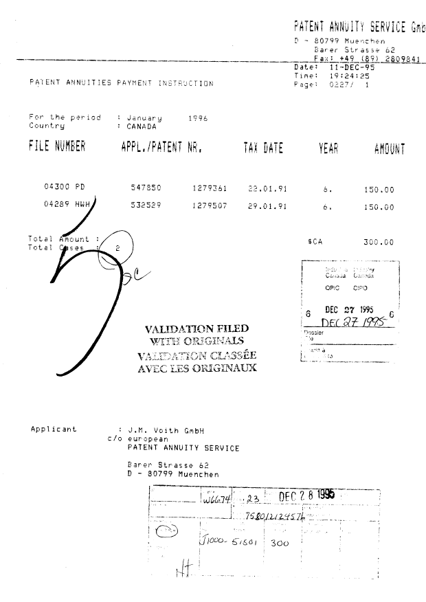 Document de brevet canadien 1279507. Taxes 19951227. Image 1 de 1
