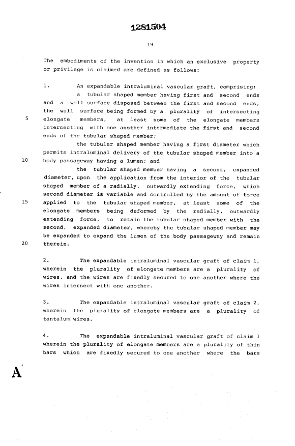 Document de brevet canadien 1281504. Revendications 19931019. Image 1 de 4