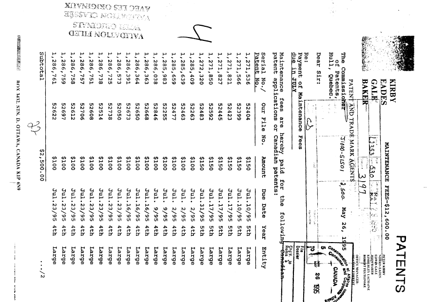 Document de brevet canadien 1286759. Taxes 19950526. Image 1 de 1