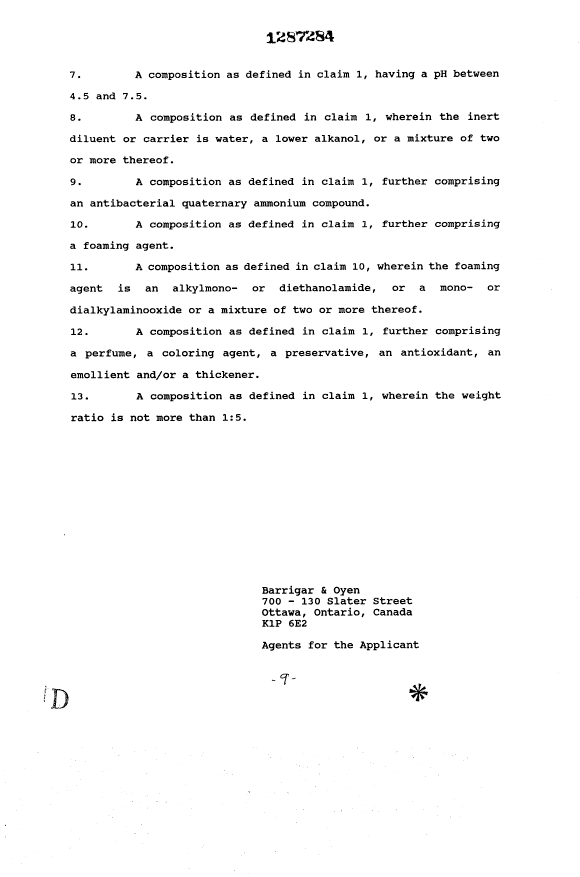 Canadian Patent Document 1287284. Claims 19931021. Image 2 of 2