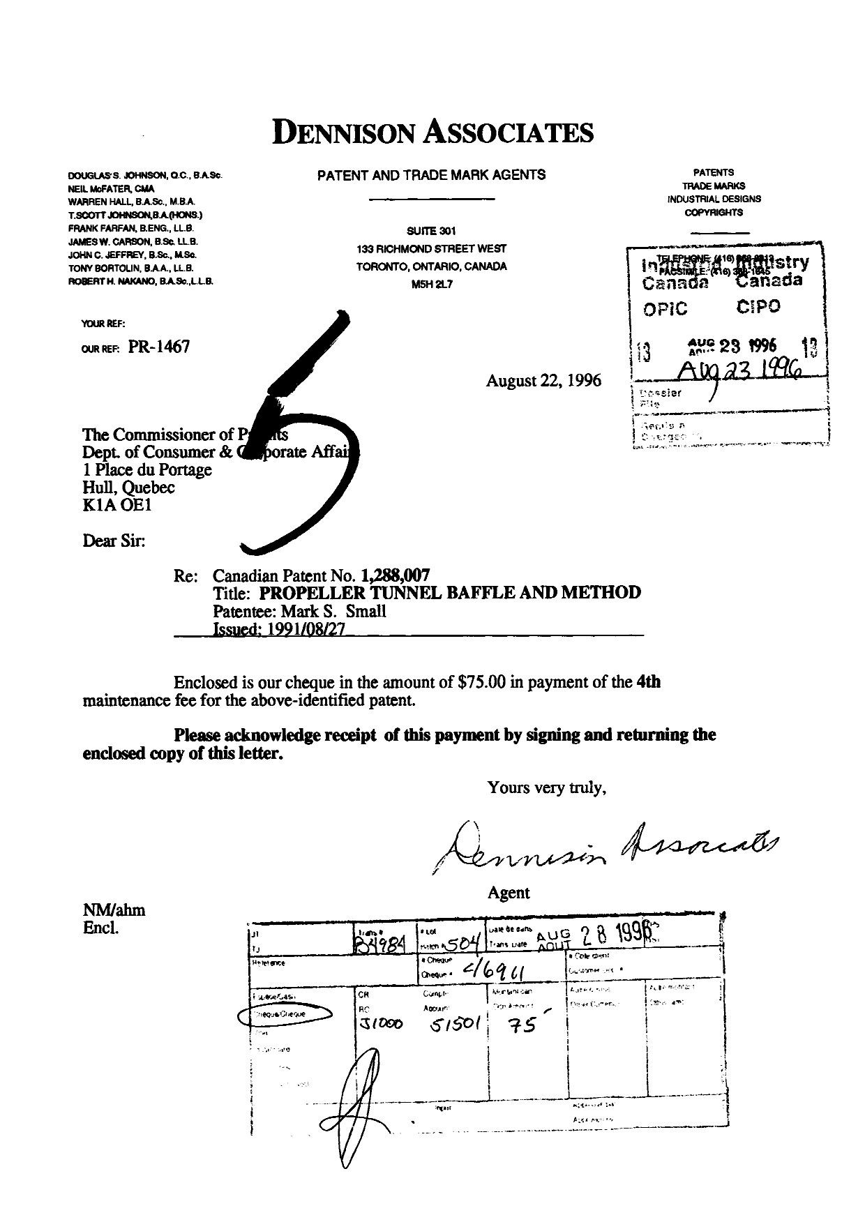 Canadian Patent Document 1288007. Fees 19960823. Image 1 of 1