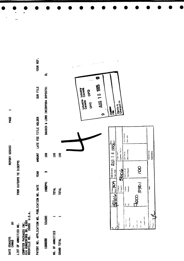 Document de brevet canadien 1288555. Taxes 19950810. Image 1 de 1