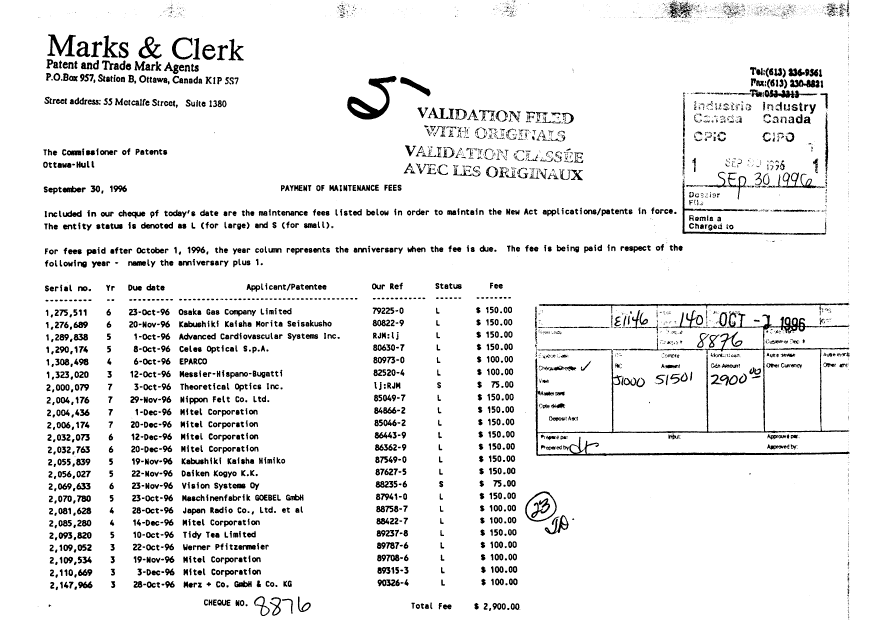 Canadian Patent Document 1289838. Fees 19960930. Image 1 of 1