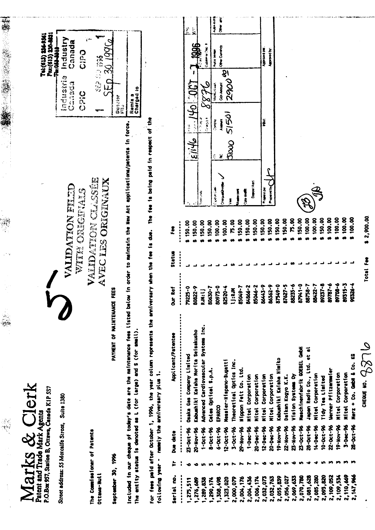 Canadian Patent Document 1289838. Fees 19960930. Image 1 of 1